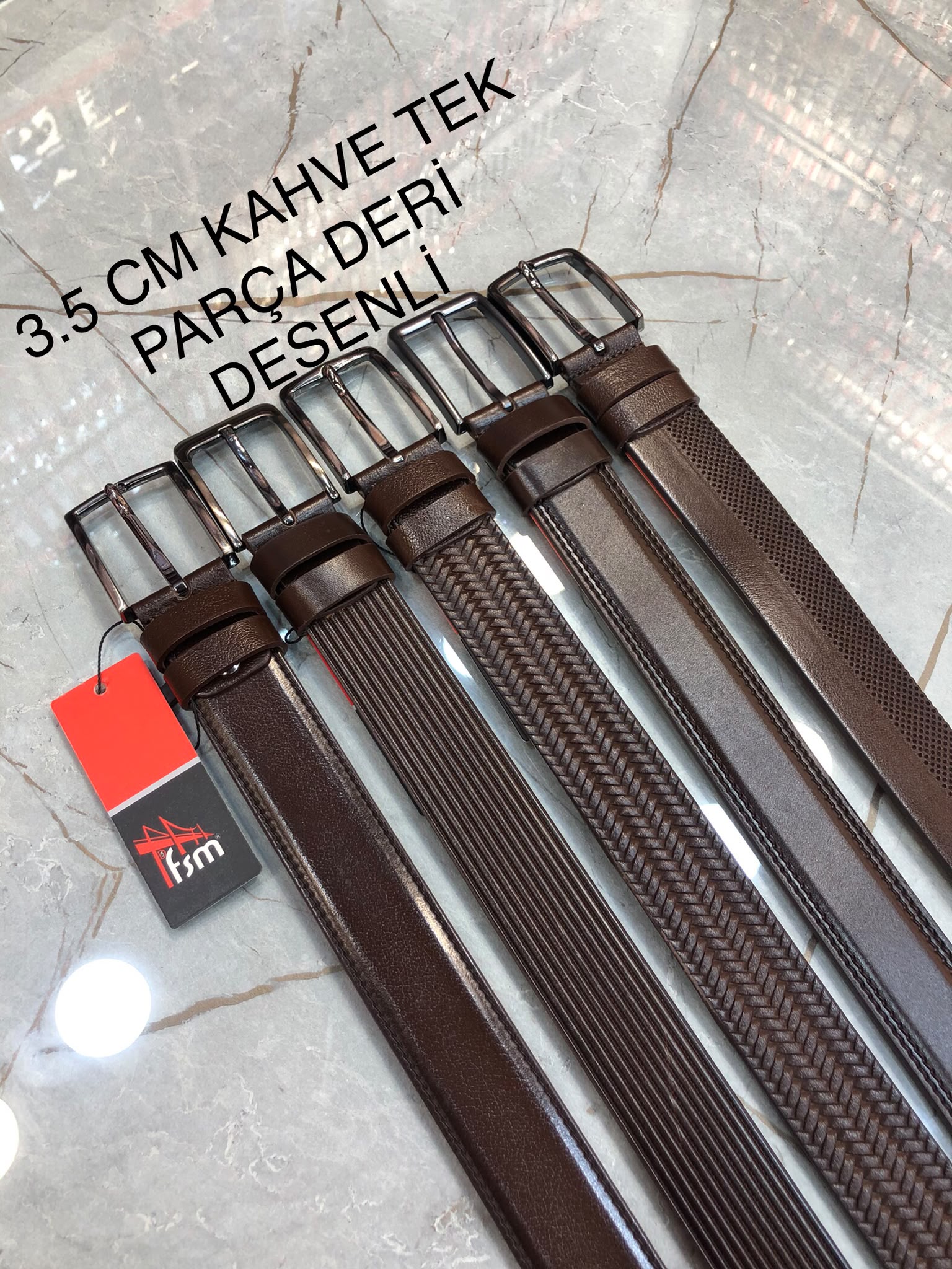 3.5 CM KAHVE TEK PARÇA DERİ DESENLİ